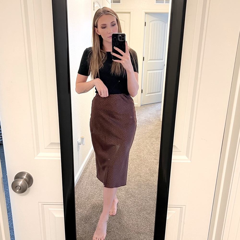 Abercrombie & Fitch Brown Satin Midi Skirt